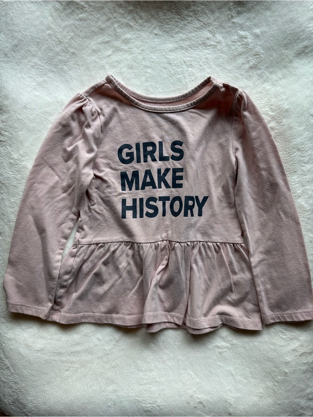 Garanimals Pink Long-Sleeve Peplum Top with 'GIRLS MAKE HISTORY' Graphic